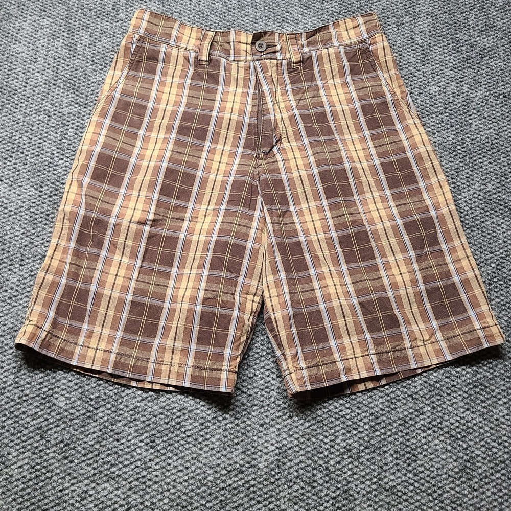 Vintage Y2k Mossimo Cargo Supply Shorts Mens 30 Brown Plaid Cotton Flat Front